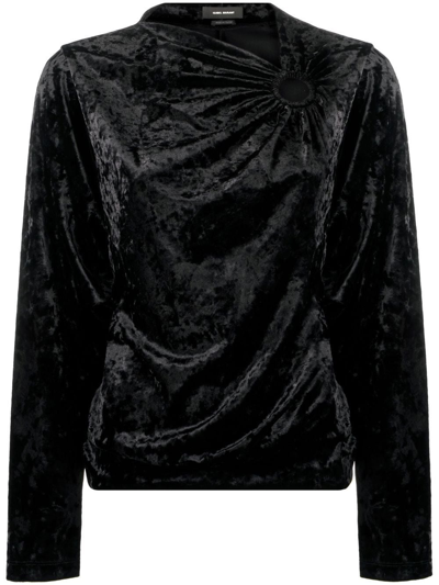 Shop Isabel Marant Crushed-velvet Long-sleeve Top In 黑色