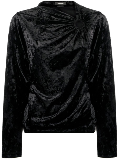 Isabel Marant Gudellia Puff-sleeve Velvet Top In 黑色