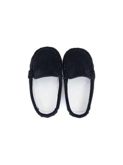 Shop Tod's Logo-embossed Suede Slippers In 蓝色