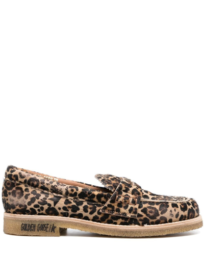 Shop Golden Goose Leopard-print Round-toe Loafers In Brown