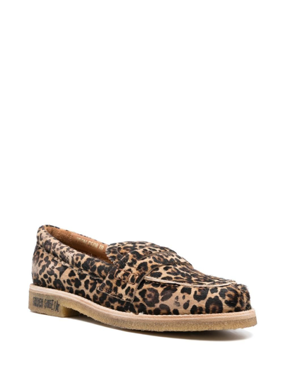 Shop Golden Goose Leopard-print Round-toe Loafers In Brown