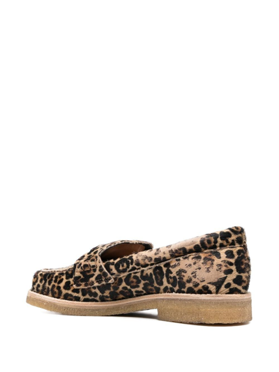 Shop Golden Goose Leopard-print Round-toe Loafers In Brown