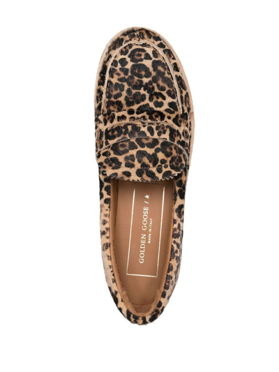 Shop Golden Goose Leopard-print Round-toe Loafers In Brown