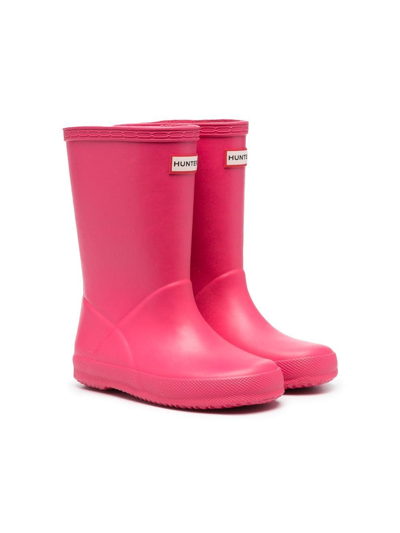 Hunter Logo-patch Rain Boots In 粉色