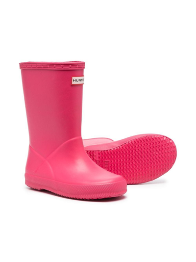 Hunter Logo-patch Rain Boots In 粉色