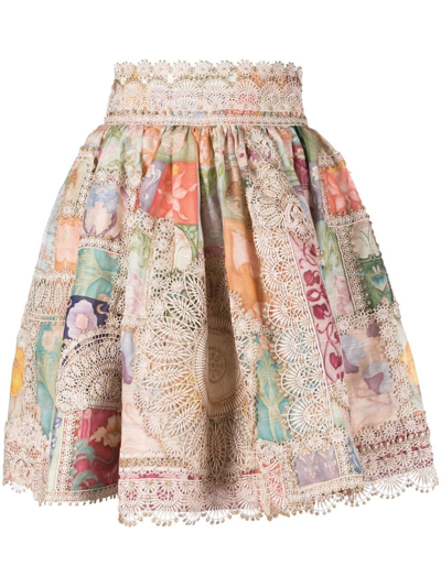 Shop Zimmermann Cosmic Zodiac Flared Skirt In Neutrals