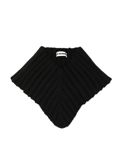 Shop Jil Sander Ribbed-knit Collar Scarf In Black