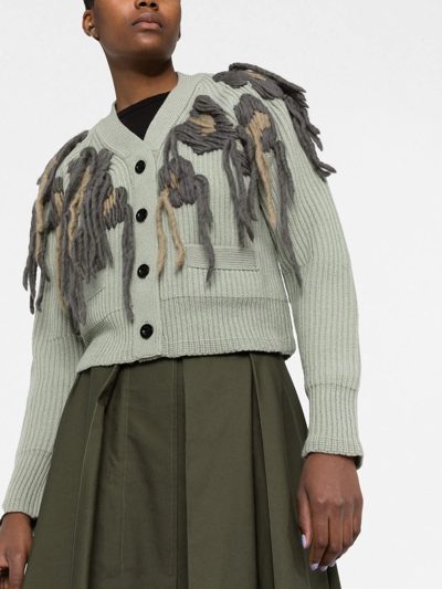 Shop Sacai Textured Wool V-neck Cardigan In 灰色