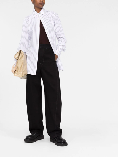 Maison Margiela Long-sleeve Pinstripe-pattern Shirt In 白色