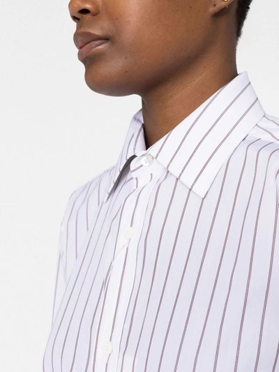 Maison Margiela Long-sleeve Pinstripe-pattern Shirt In 白色