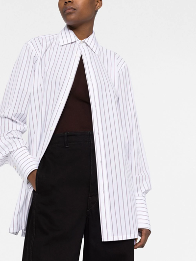 Maison Margiela Long-sleeve Pinstripe-pattern Shirt In 白色