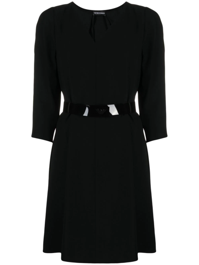 Shop Emporio Armani Round-neck Long-sleeve Dress In 黑色