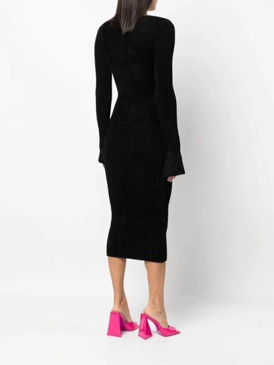 Andreädamo Ribbed Knit Velvet Midi Dress With Cut-o In 黑色