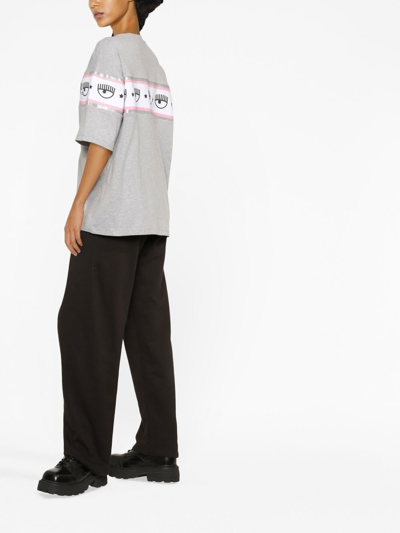 Shop Chiara Ferragni Logo-stripe Loose T-shirt In Grey
