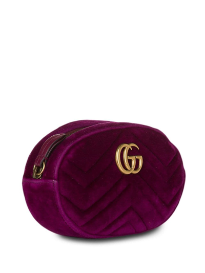 Pre-owned Gucci Marmont Double G Belt Bag In Purple