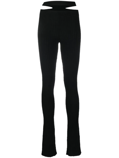 Shop Andreädamo Ribbed-knit Cut-out Trousers In 黑色