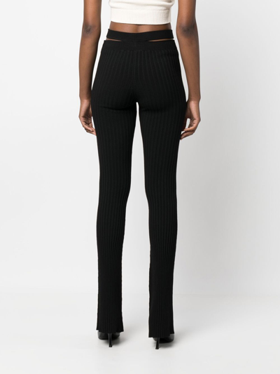 Shop Andreädamo Ribbed-knit Cut-out Trousers In 黑色