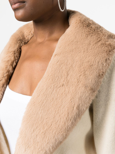 Shop Blumarine Knitted Fur-collar Cardigan In Neutrals