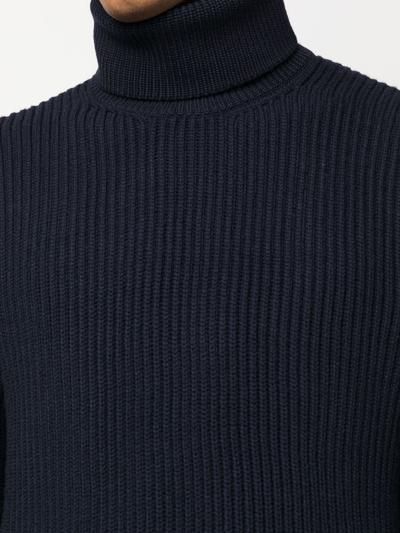 Shop Tagliatore Ribbed-knit Roll-neck Jumper In 蓝色