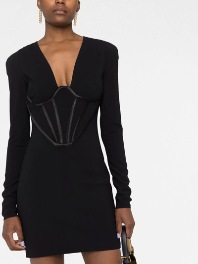 Shop Versace Corset-style Minidress In 黑色