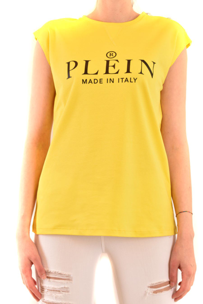 Shop Philipp Plein Women's  Yellow Cotton T Shirt