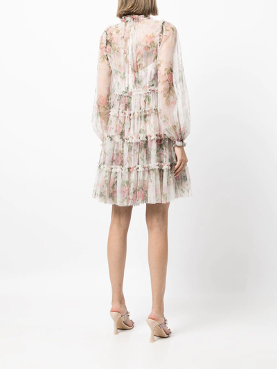 Shop Needle & Thread Floral Swan Mini Dress In Neutrals