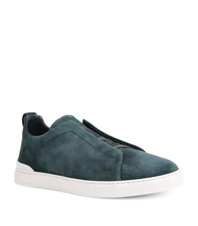 Shop Zegna Suede Triple Stitch Sneakers In Green