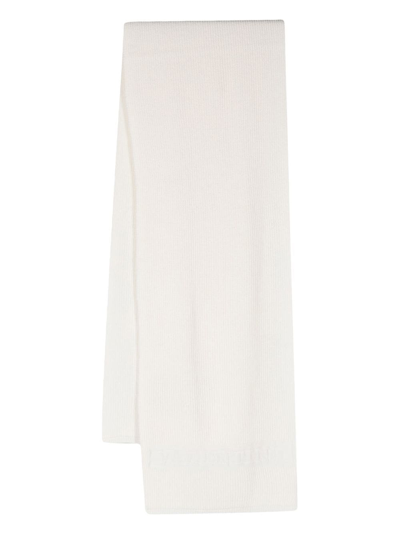 Shop Valentino Vlogo Signature Ribbed-knit Scarf In Weiss