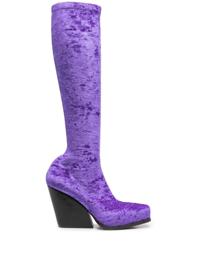 Shop Stella Mccartney Velour Knee-high Boots In Purple