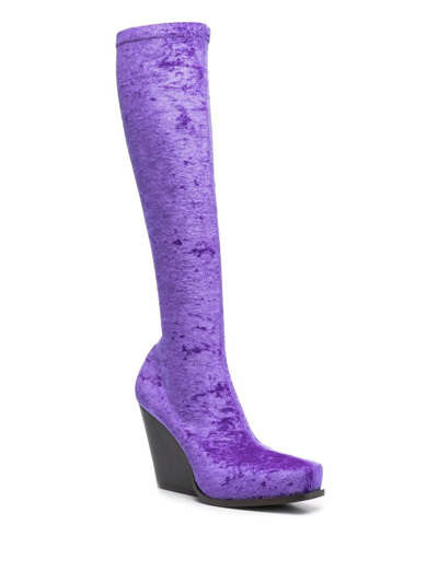 Shop Stella Mccartney Velour Knee-high Boots In Purple