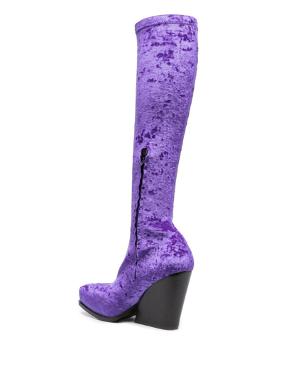 Shop Stella Mccartney Velour Knee-high Boots In Purple