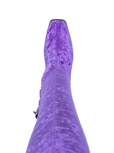 Shop Stella Mccartney Velour Knee-high Boots In Purple