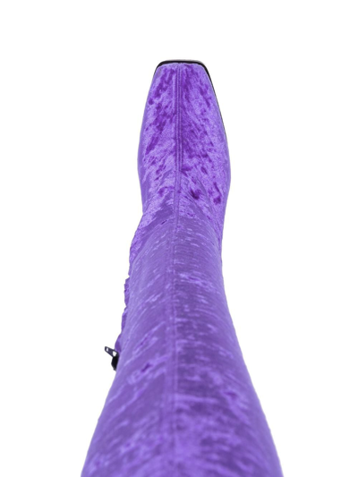 Stella Mccartney Cowboy Crushed Velvet Knee-high Boots In Purple