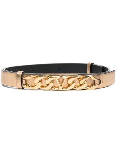Shop Valentino Chain-link Metallic Leather Belt In Gold