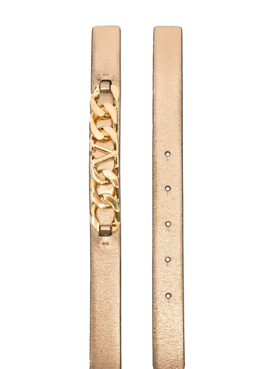 Shop Valentino Chain-link Metallic Leather Belt In Gold