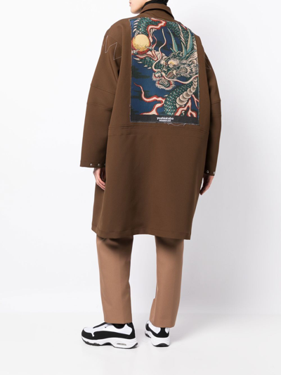 Shop Yoshiokubo Dragon-print Single-breasted Coat In Braun