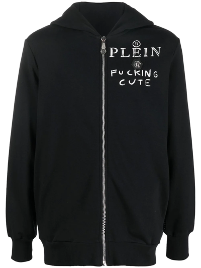 Shop Philipp Plein Teddy Bear Print Logo Hoodie In Black