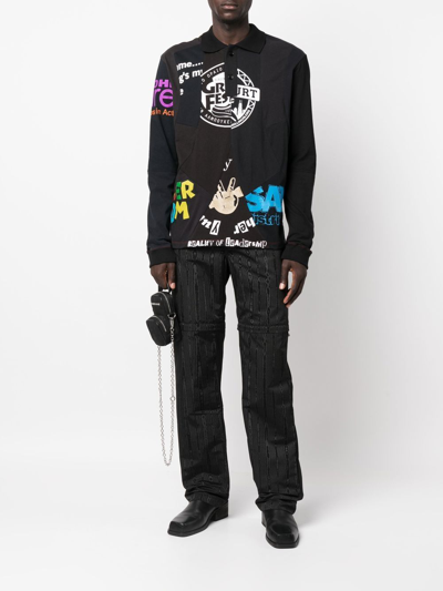 Marine Serre Graphic-print Long-sleeve Polo Shirt In Schwarz