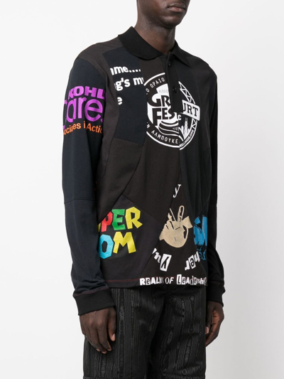 Marine Serre Graphic-print Long-sleeve Polo Shirt In Schwarz