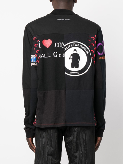 Marine Serre Graphic-print Long-sleeve Polo Shirt In Schwarz