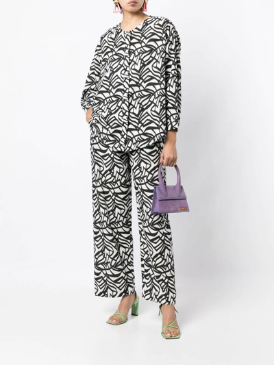 Shop Bambah Geometric-print Wide-leg Trousers In Black