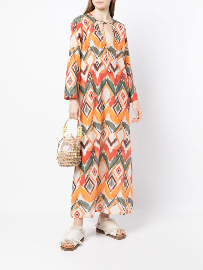 Bambah Argentina Geometric-print Maxi Dress In Orange