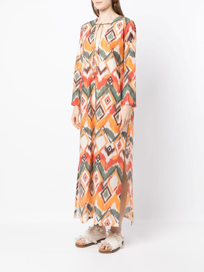 Bambah Argentina Geometric-print Maxi Dress In Orange