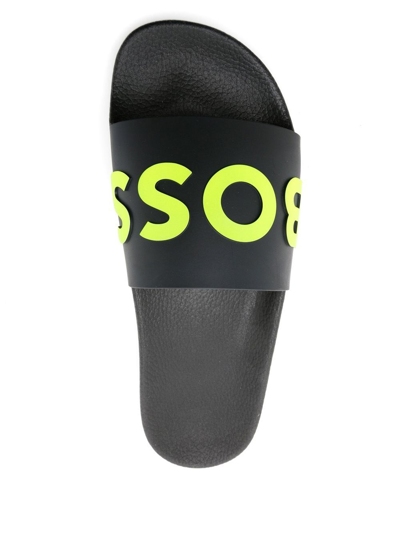 Shop Hugo Boss Logo-printed Slides In Black