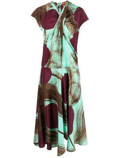 Shop Colville Abstract-print Drop-waist Silk Dress In Blau