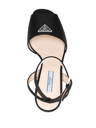 Shop Prada Logo Plaque Satin Platform Sandals In Schwarz