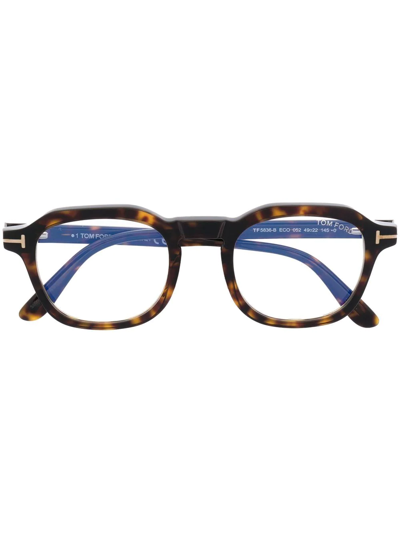Shop Tom Ford Ft5836b Round-frame Glasses In Braun