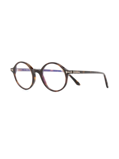 Shop Tom Ford Tortoiseshell-effect Round-frame Glasses In Braun