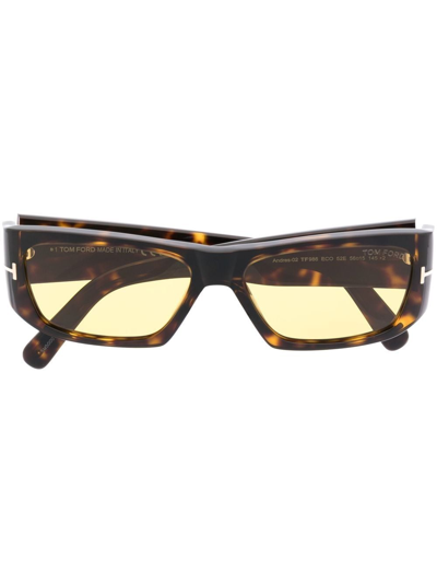 Shop Tom Ford Tinted Rectangle-frame Sunglasses In Brown