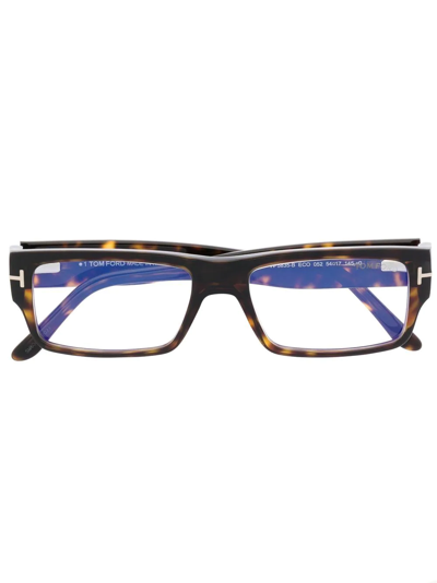 Shop Tom Ford Tortoiseshell-effect Rectangle-frame Glasses In Braun